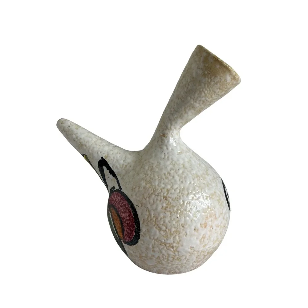 Mid‎ Century Modern Italian Pottery Vase Rooster Motif Textured Glaze Handmade